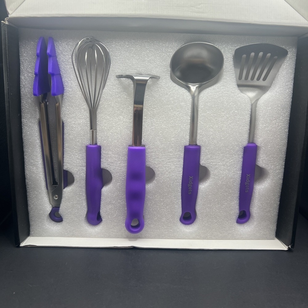 Xidgets 5pc Mini Kitchen Utensil Set Stainless Steel Plum Purple NIB